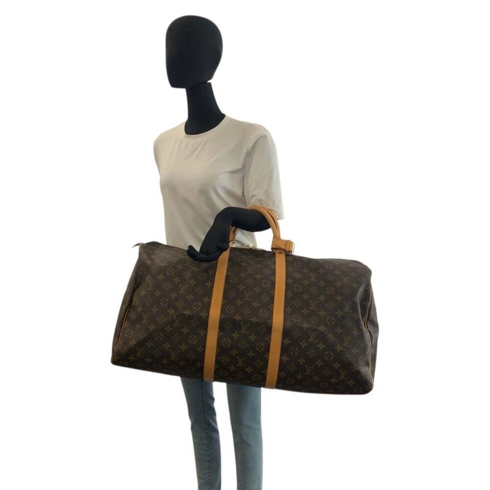LOUIS VUITTON Authentic Brown Monogram Leather Keepall 60 Boston Bag - Picture 7 of 10